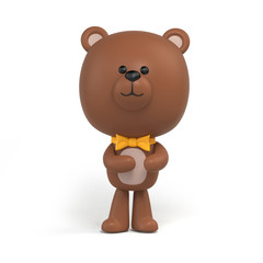 3d render, cute little chocolate teddy bear, cartoon character design, toy clip art isolated on white, digital illustration