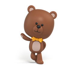 3d render, cute little chocolate teddy bear, cartoon character design, back, staying, standing, thinking, toy clip art isolated on white background, digital illustration