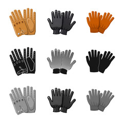 Vector illustration of glove and winter symbol. Collection of glove and equipment stock vector illustration.
