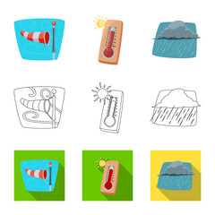 Vector illustration of weather and climate sign. Collection of weather and cloud stock symbol for web.