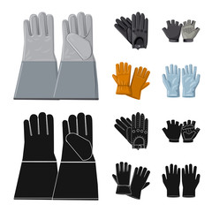 Vector design of glove and winter sign. Set of glove and equipment stock symbol for web.