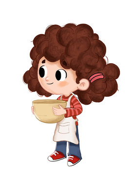 Ni&ntilde;a cocinando sujetando un bol