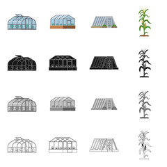 Isolated object of greenhouse and plant icon. Collection of greenhouse and garden stock vector illustration.