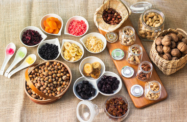 Healthy dried fruits and walnuts fruits 