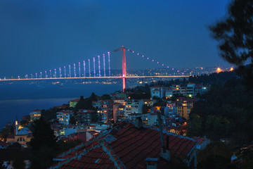 Evening view of Bosphorus and Bosphorus Bridge from the hilltop of Kuzguncuk