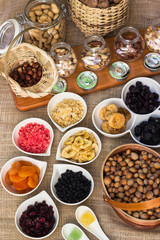 Healthy dried fruits and walnuts fruits