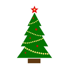 Green Christmas tree with star and garland. Vector illustration
