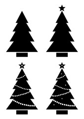 Set Christmas tree. Black and white silhouette. Vector illustration