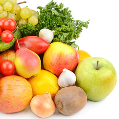 Fruits and vegetables isolated on white background.
