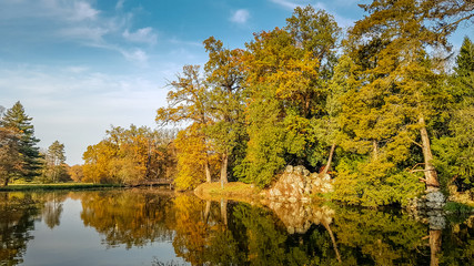Fototapeta na wymiar Lake during autumn in Lednice Park, Czech Republic