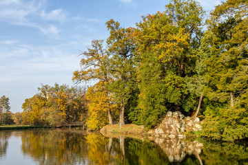 Lake during autumn in Lednice Park, Czech Republic