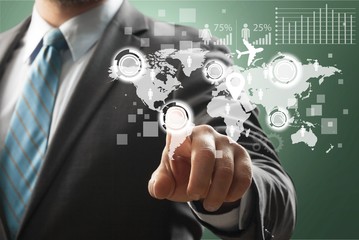 Businessman and internet and virtual reality concept -