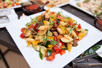 Table with food. Buffet dishes