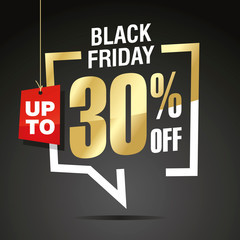 Black Friday 30 percent off sale isolated gold white red black sticker icon