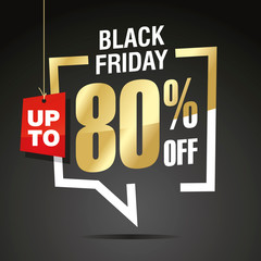 Black Friday 80 percent off sale isolated gold white red black sticker icon