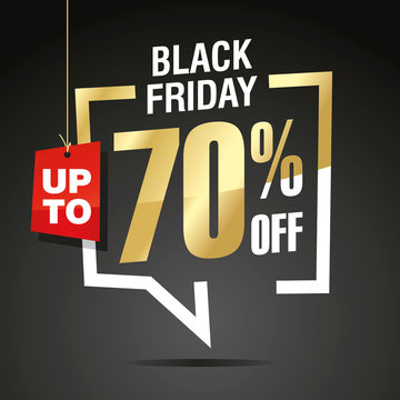 Black Friday 70 percent off sale isolated gold white red black sticker icon