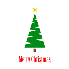 Logotipo con texto Merry Christmas con árbol de navidad abstracto con forma de triangulo y huecos como ramas