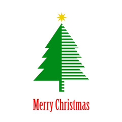 Obraz premium Logotipo con texto Merry Christmas con árbol de navidad abstracto con líneas paralelas en la mitad