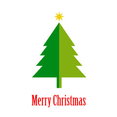 Logotipo con texto Merry Christmas con árbol de navidd abstracto dos tonos de verde
