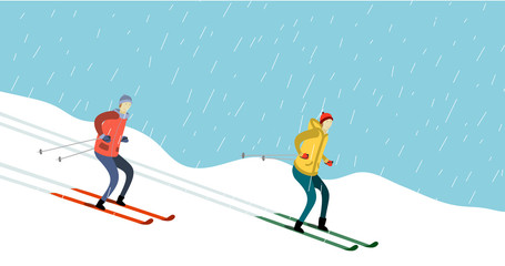 Downhill skiing cartoon illustration