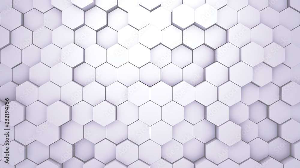 Wall mural abstract hexagon geometric texture. white surface illustration. light bright and clean hexagonal gri