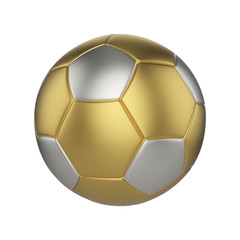 Soccer ball isolated on white background. Gold and silver football ball.