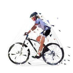Obraz premium Mountain biking, low polygonal woman illustration, side view. MTB female biker. Cycling