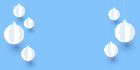 Blue Christmas poster with white paper Christmas balls.