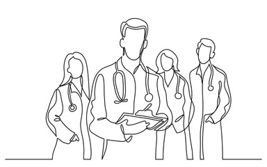 continuous vector line drawing of team of doctors