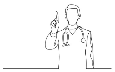 continuous vector line drawing of standing doctor pointing his finger