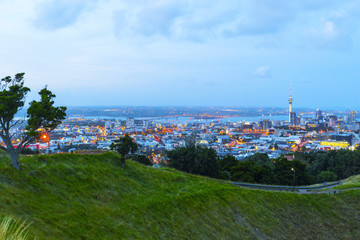View to Auckland New Zealand from Mt Eden; After Sunset Time before Dark