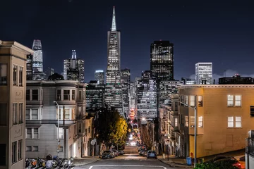 Rolgordijnen San Francisco's financial district skyline on a clear starry night, California © Sundry Photography