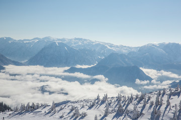 Panoramic view on Austrian Alps in winter