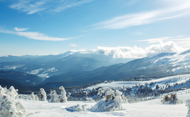 beautiful view of the mountains from a high point. Concept of travel, freedom, beauty of nature....