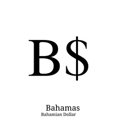 Black  Bahamian Dollar currency symbol isolated on white background