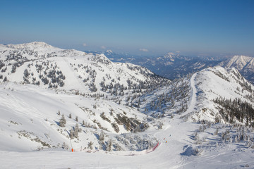 Fototapeta na wymiar winter panorama of sport resort in the mountains