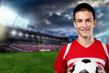 Young Male Soccer Player on white background