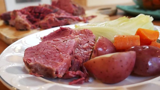 Gourmet corned beef dish, close up