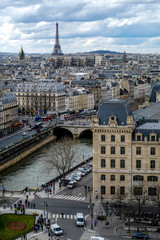 View over Paris towards Eiffel Tower from Notre Dame