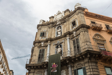 The famous baroque Quattro Canti square in Palermo, Sicily, Italy.