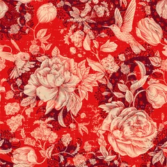 Fototapeten Colorful seamless floral pattern. Flowers wallpaper, nature provence style. Wallaper with peonies © sunny_lion
