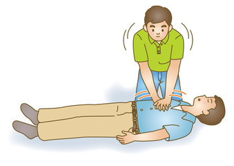 応急手当イラスト79：救急蘇生法・胸骨圧迫