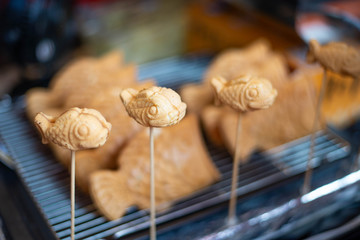 Fish shaped waffle for Korean soft serve ice cream.