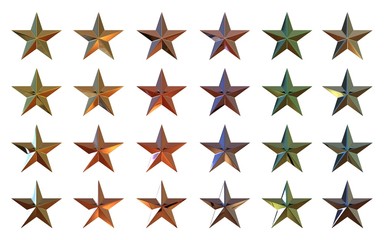 twenty-four colors star icon set 3d rendering on white background