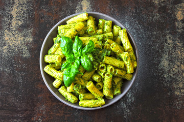 Penne pasta with homemade pesto.