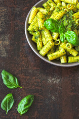 Penne pasta with homemade pesto.