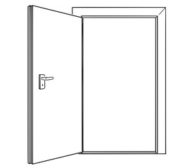 Cartoon drawing conceptual illustration of inviting open door.