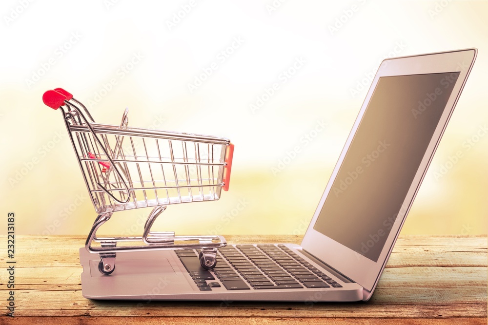 Canvas Prints Online shopping concept with laptop and shopping cart