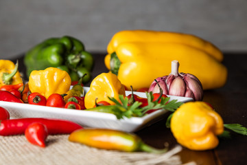 mix of peppers with tomato, garlic and olive oil.