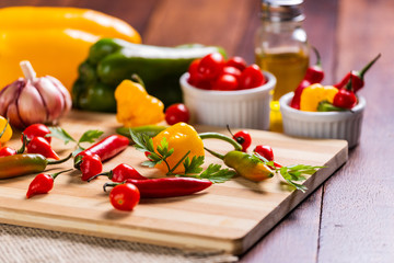 mix of peppers with tomato, garlic and olive oil.